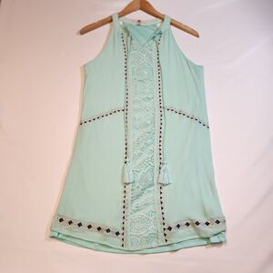 YA Los Angeles Sleeveless Tank Dress Mint Green Womens Size M Lace Geometric